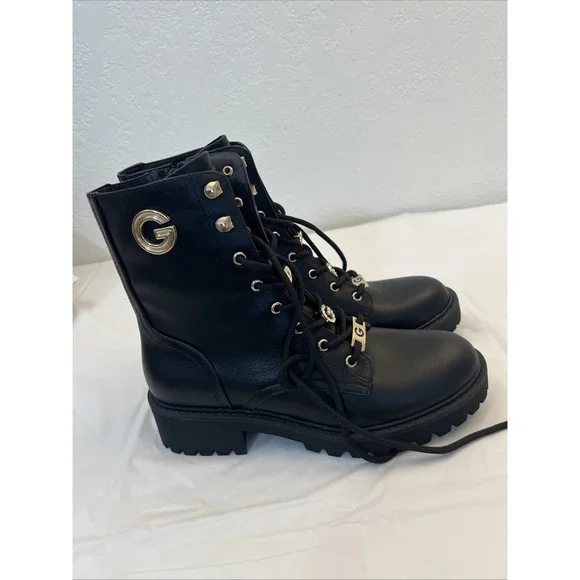 GBG Los Angeles GUESS Black Combat Moto‎ Biker 8M Bling Lug GB Packers Side Zip - Picture 6 of 10